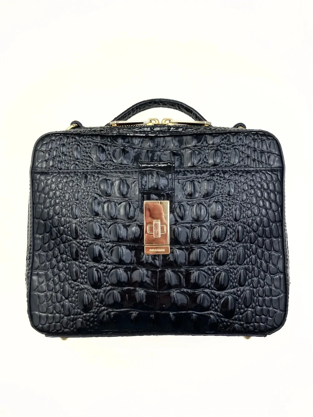 Brahmin Evie Black Melbourne Embossed Leather Crossbody Bag